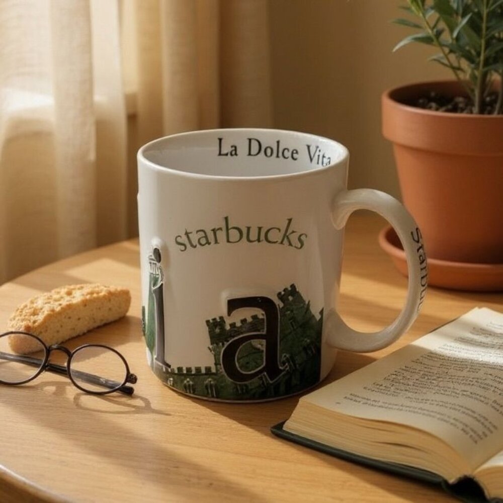 Starbucks Italia Flavian amphitheater city green embrossed coffee Mug 180zs 2003